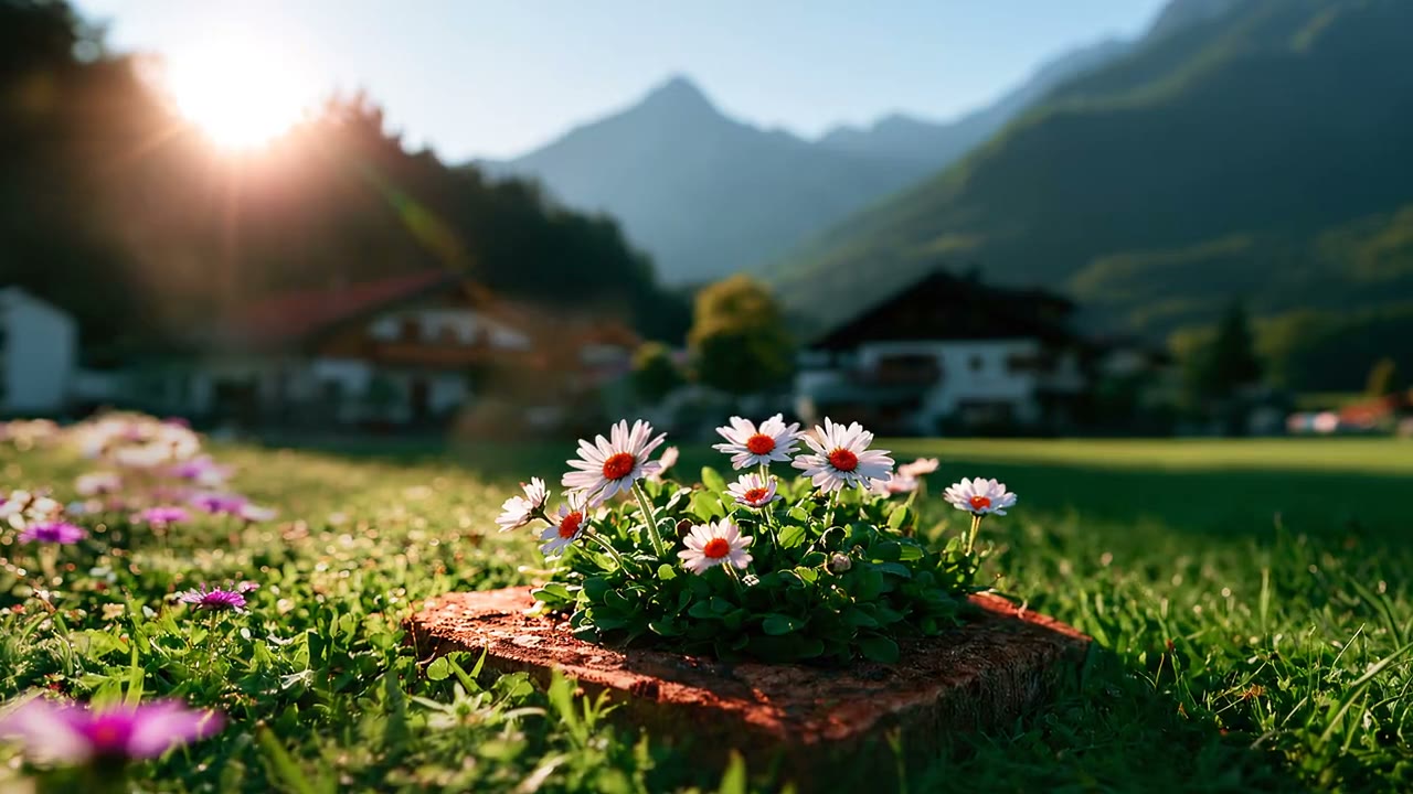 A field of flowers in soft morning light