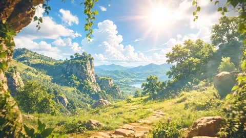 A sunlit valley under the afternoon sun
