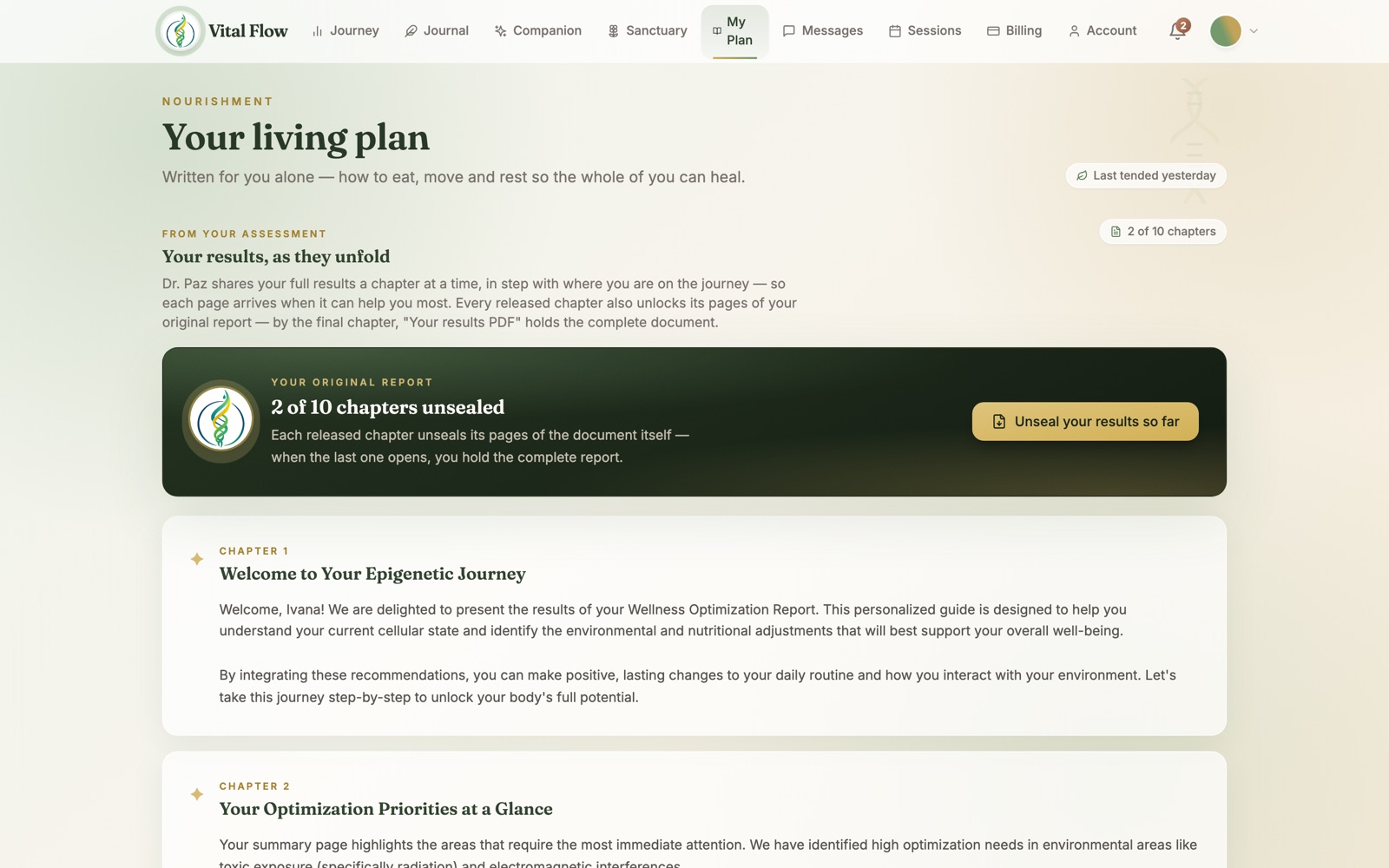 The living plan with report chapters released over time